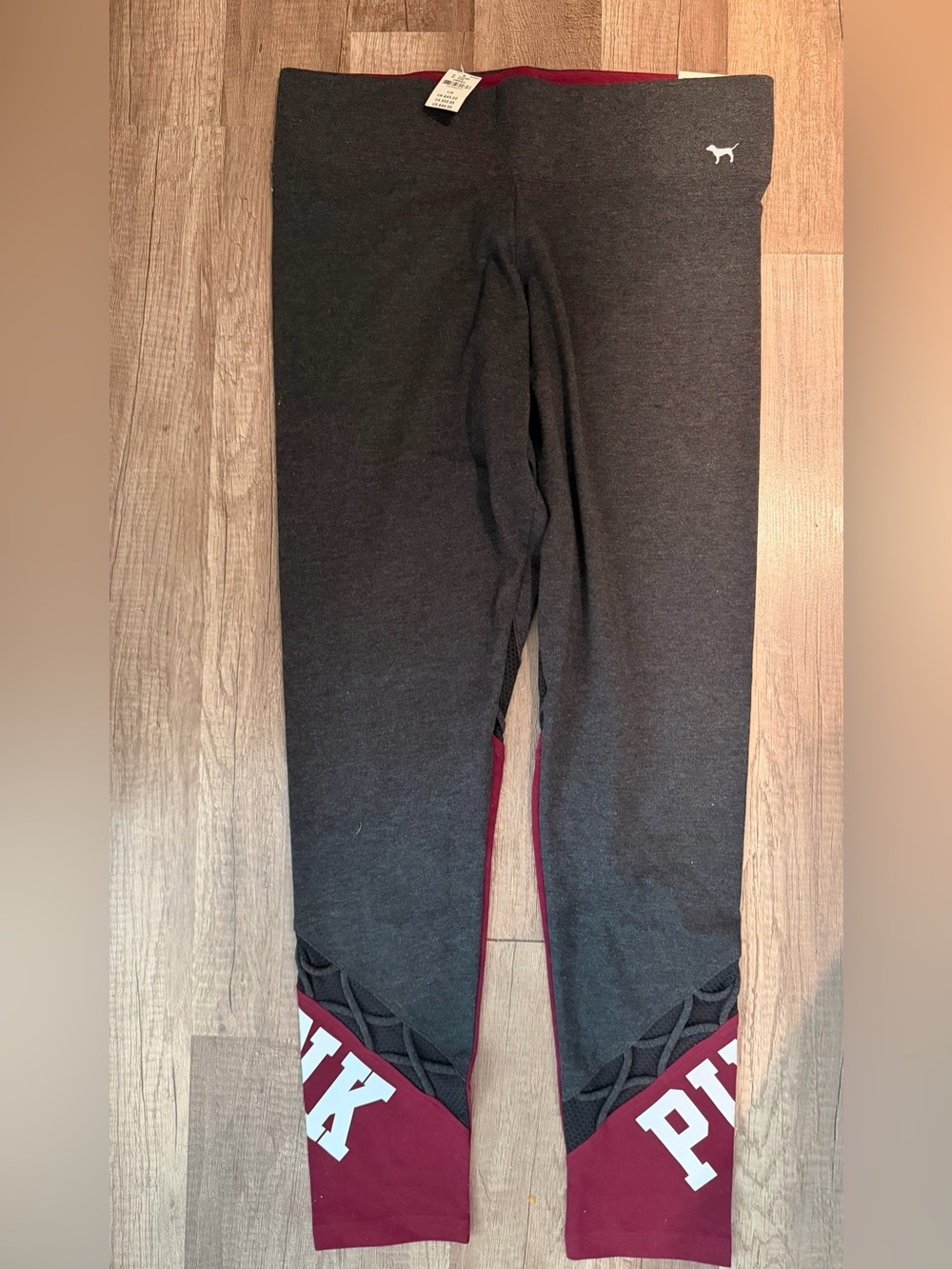 Victoria's Secret PINK Gray Leggings with Maroon Accents
